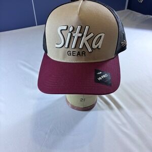 Sitka Gear 90s Script Hi Pro Trucker Hat Dark Red Tan Snapback 600682-DAR-OSFA